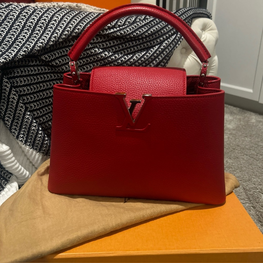 Louis Vuitton Capucines Shoulder Bag BB Red Leather Strap Crossbody